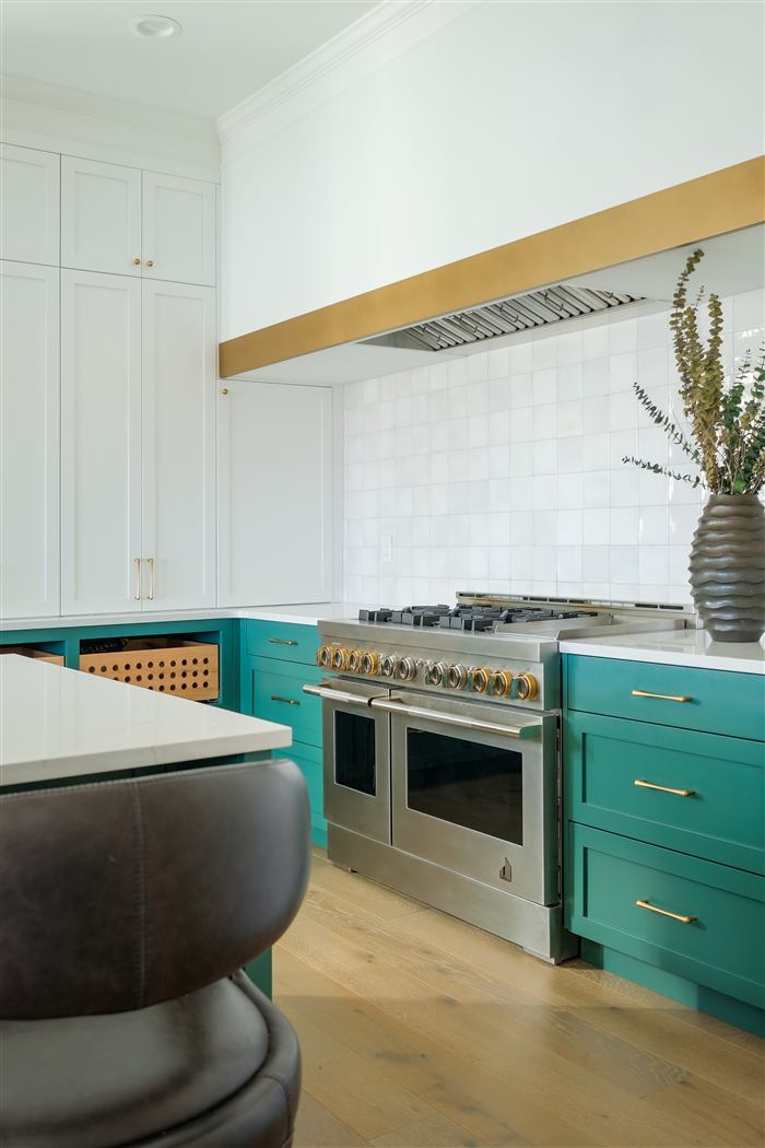 Teal and brass kitchen reel, Revival Construction Instagram